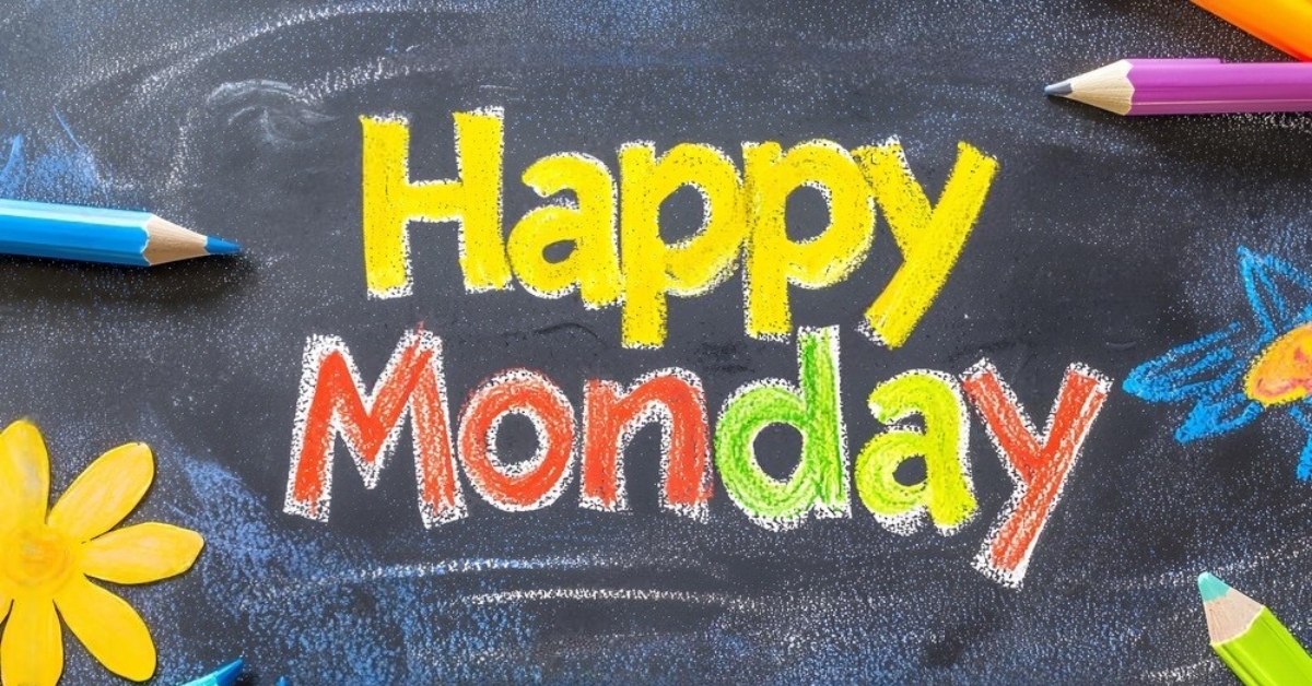 happy monday colorful flowers and pencils