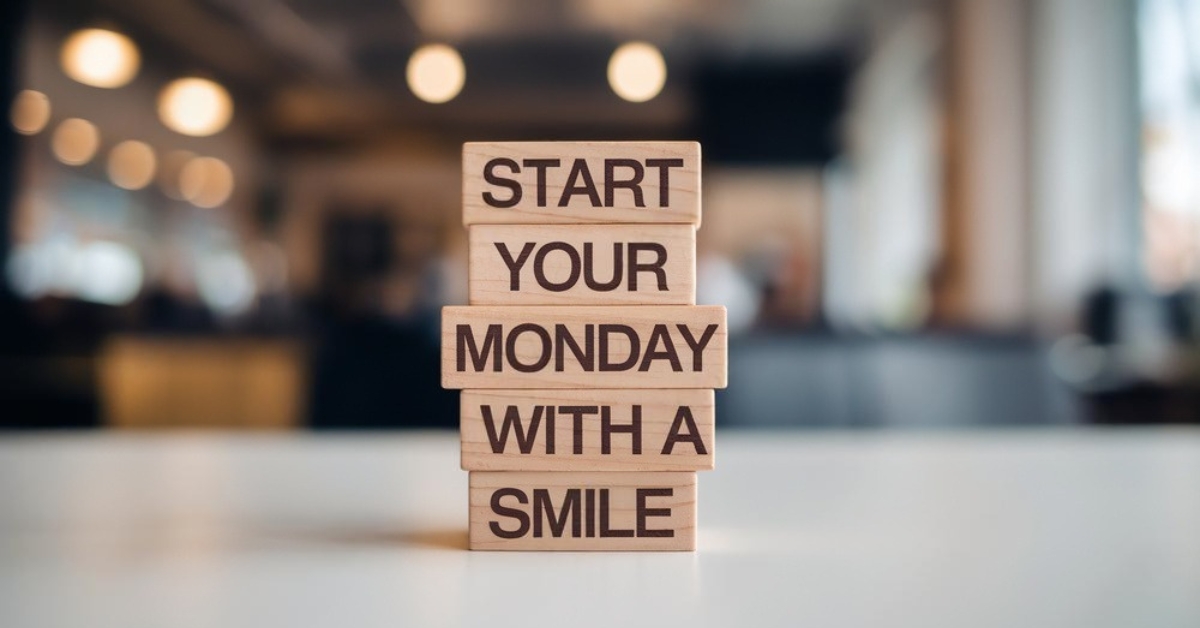 happy monday table with lights in background