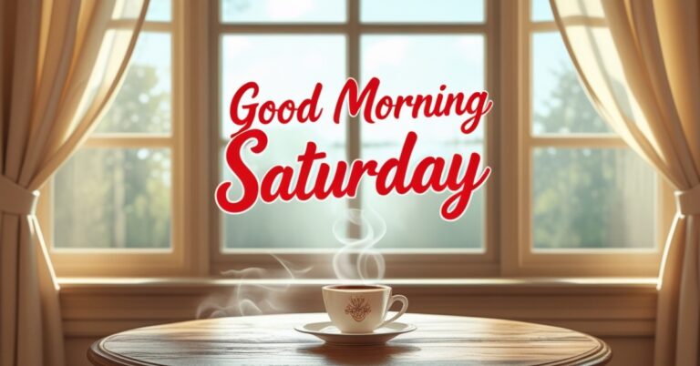 Good Morning Saturday Images with cup of coffee and window in background