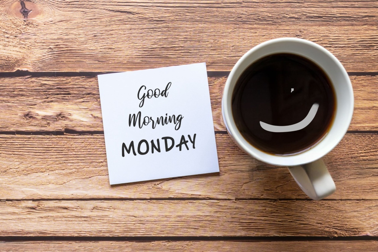 good morning motivation coffee cup and white paper