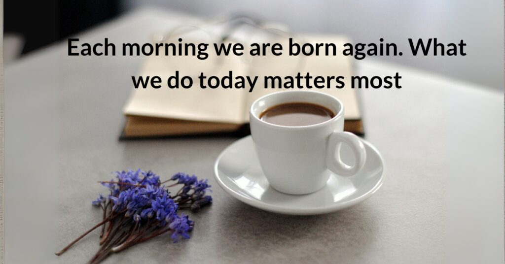 good morning quote white cup