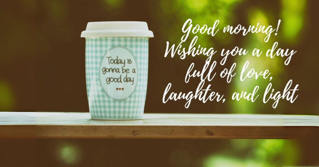 good morning wish white and blue cup