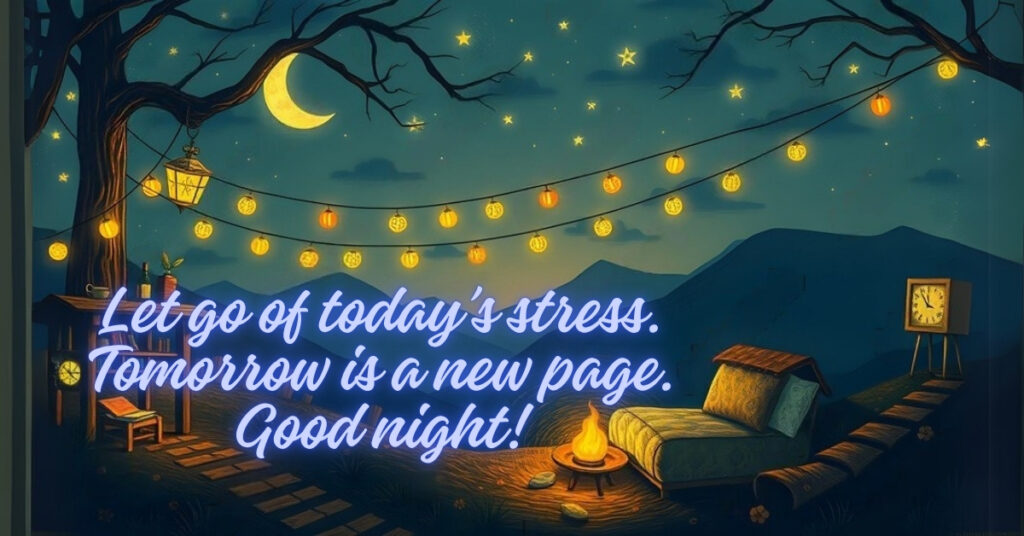 good night quote with moon and lights
