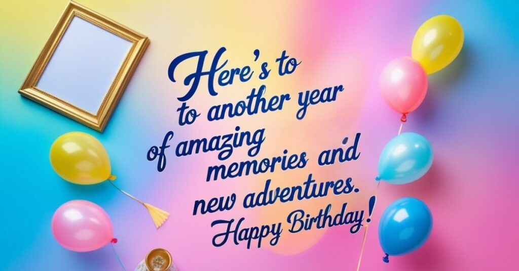 happy brithday wish frame and baloons